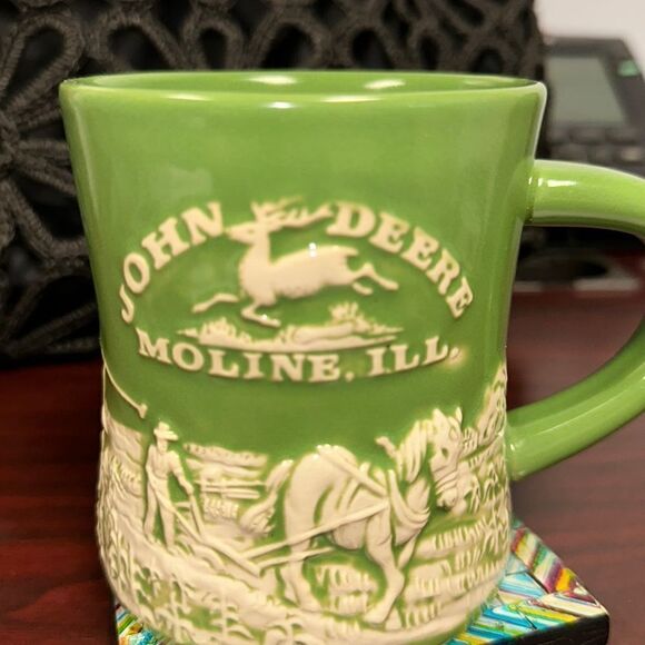 JOHN DEERE VINTAGE Rare Green White Authentic Farming Field Textured Art Mug - Picture 6 of 6